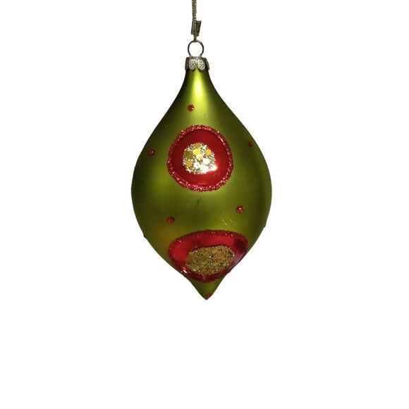 Vintage Glass Teardrop Christmas Ornament Red Green Glitter Finial Drop 6" - Picture 1 of 12